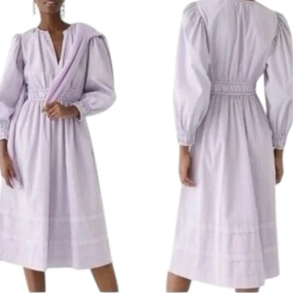 J. Crew Lavender Cotton Purple Smocked Gown with Bishop Sleeves Size Small
